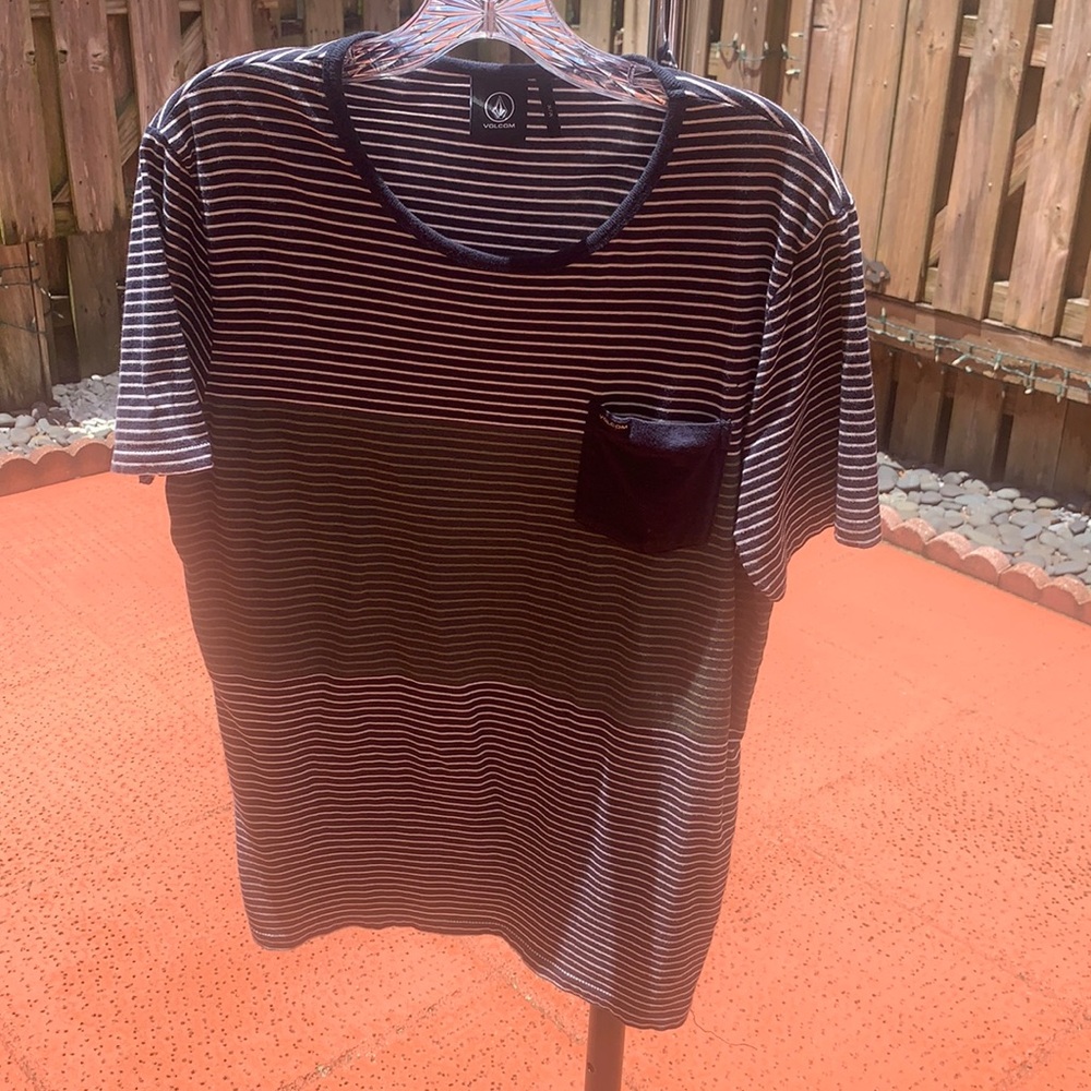 Blue, green and white striped Tee Shirt